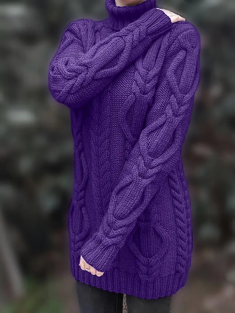 Devna | Women's Oversized Cable Knit Turtleneck Sweater