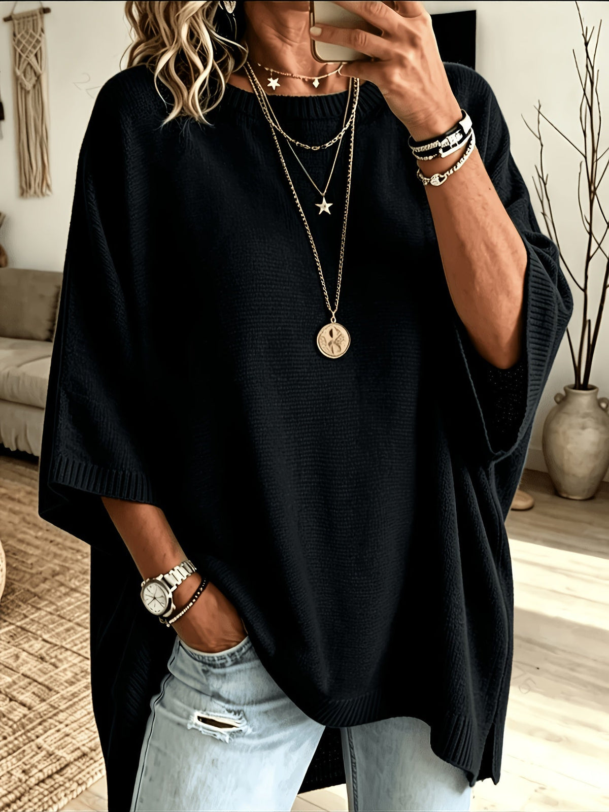 Dravell | Women's Knit Sweater Batwing Poncho