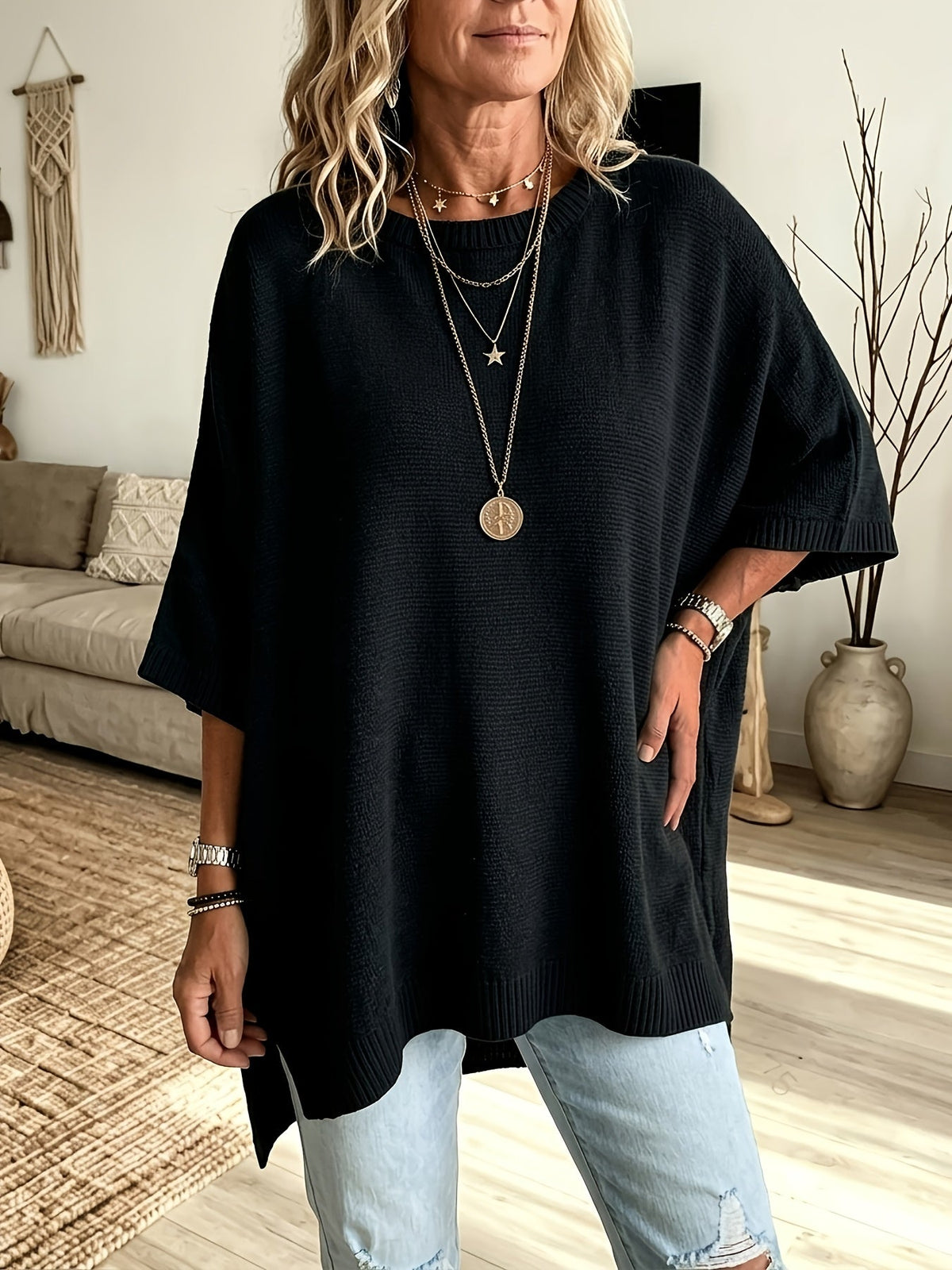 Dravell | Women's Knit Sweater Batwing Poncho