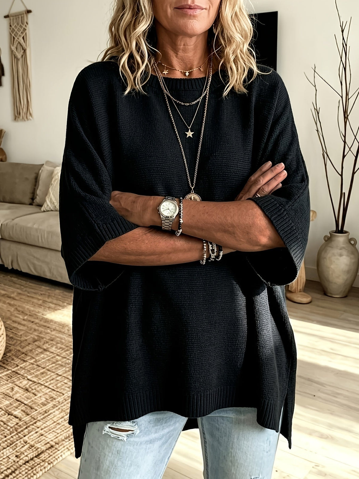Dravell | Women's Knit Sweater Batwing Poncho