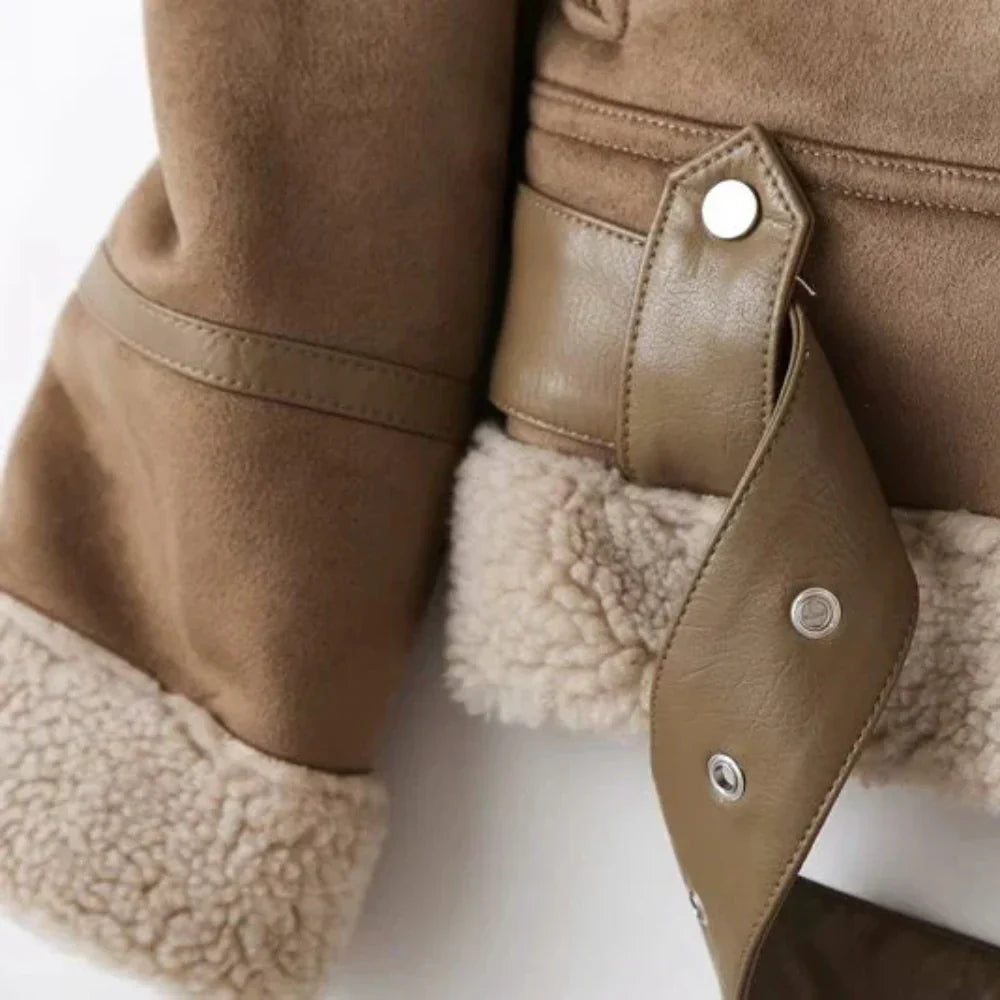 Dravelle | Women's Shearling Lined Suede Moto Jacket