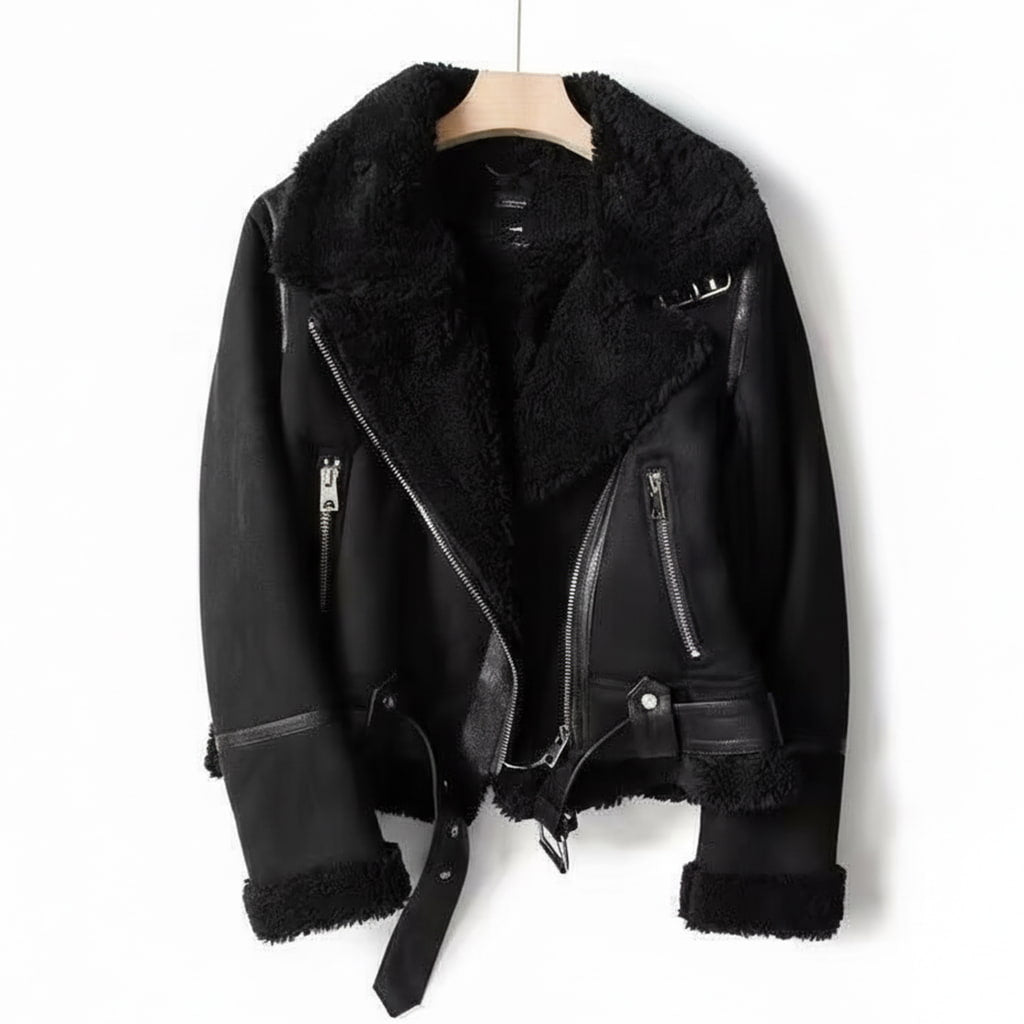 Dravelle | Women's Shearling Lined Suede Moto Jacket
