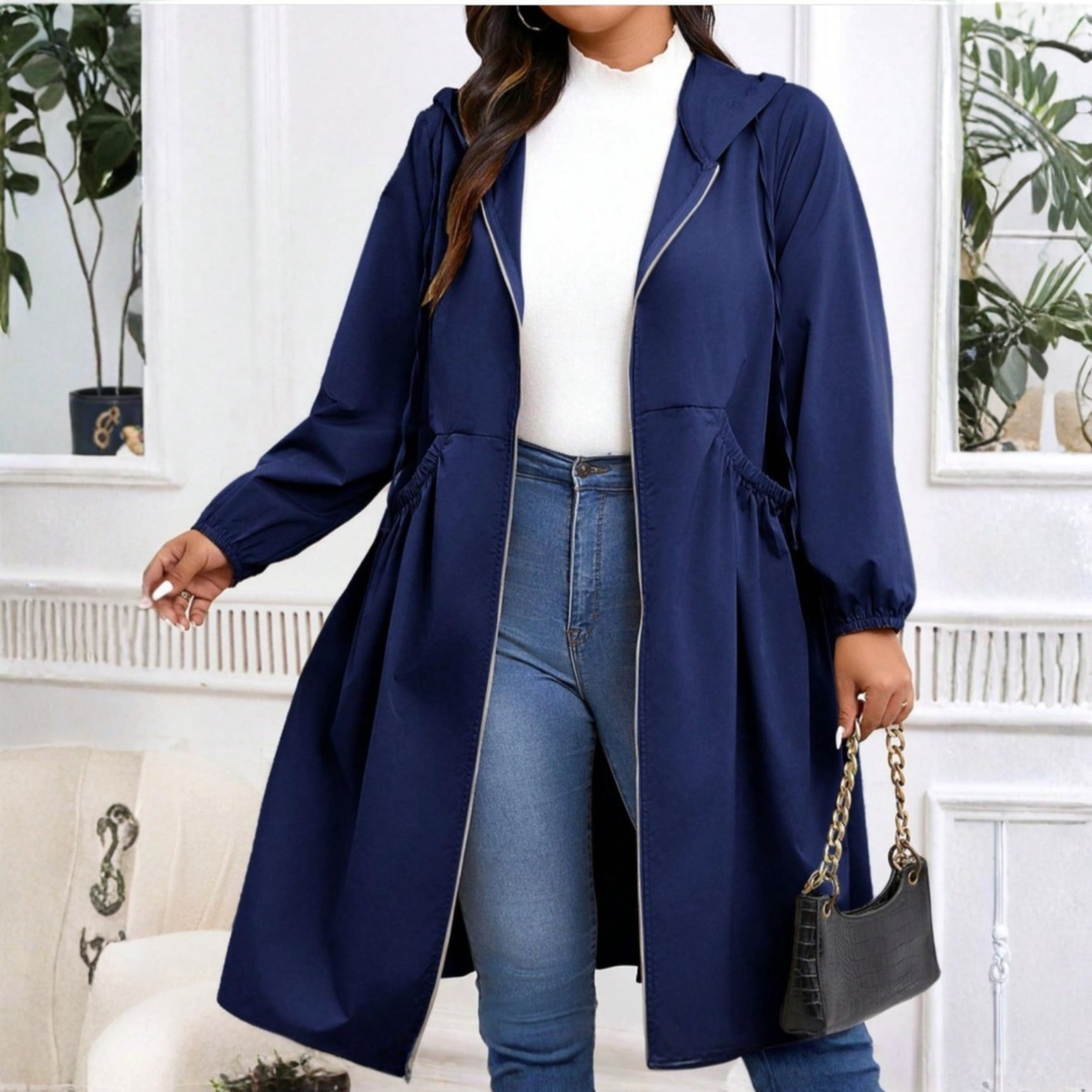 Dravisse | Women's Hooded Trench Coat Drawstring Waist