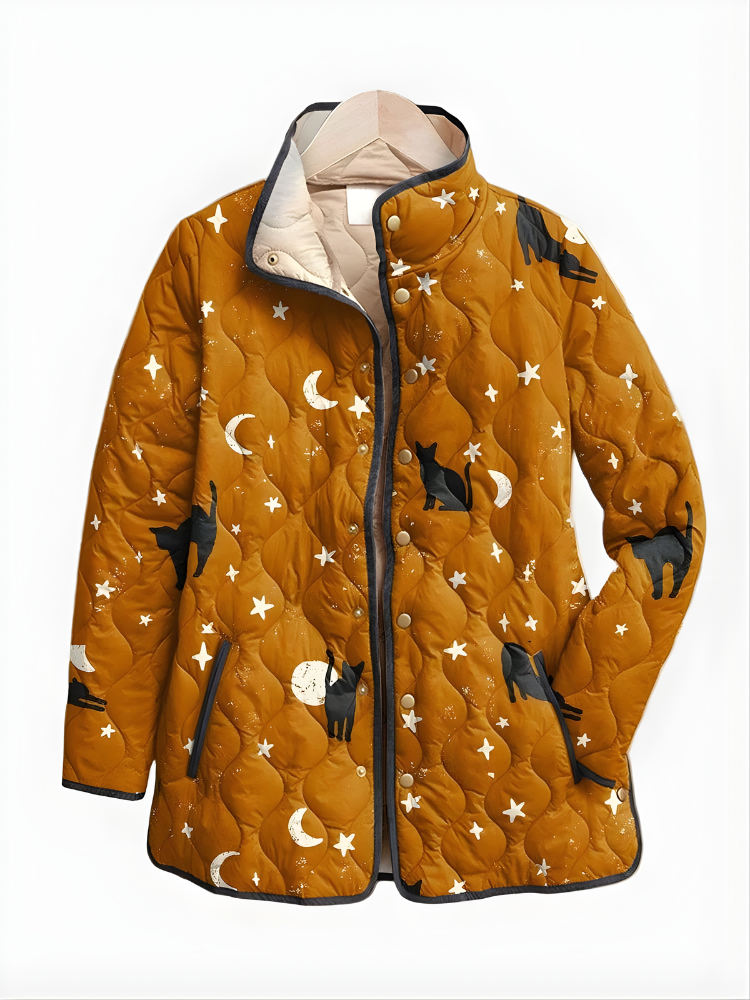 Dravora | Women's Quilted Puffer Jacket Cat Print