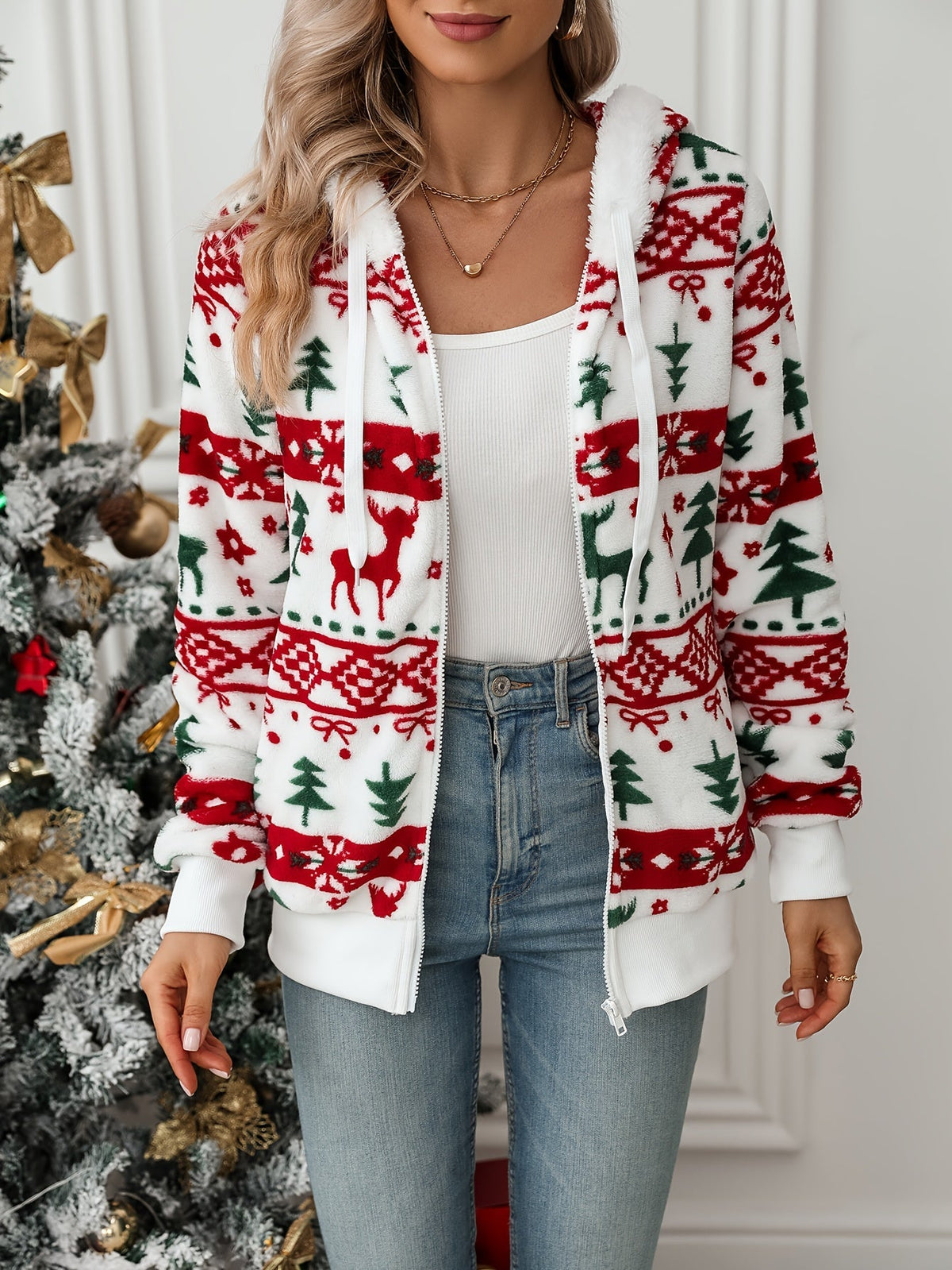 Drexmira | Women's Christmas Zip-Up Hoodie Cardigan