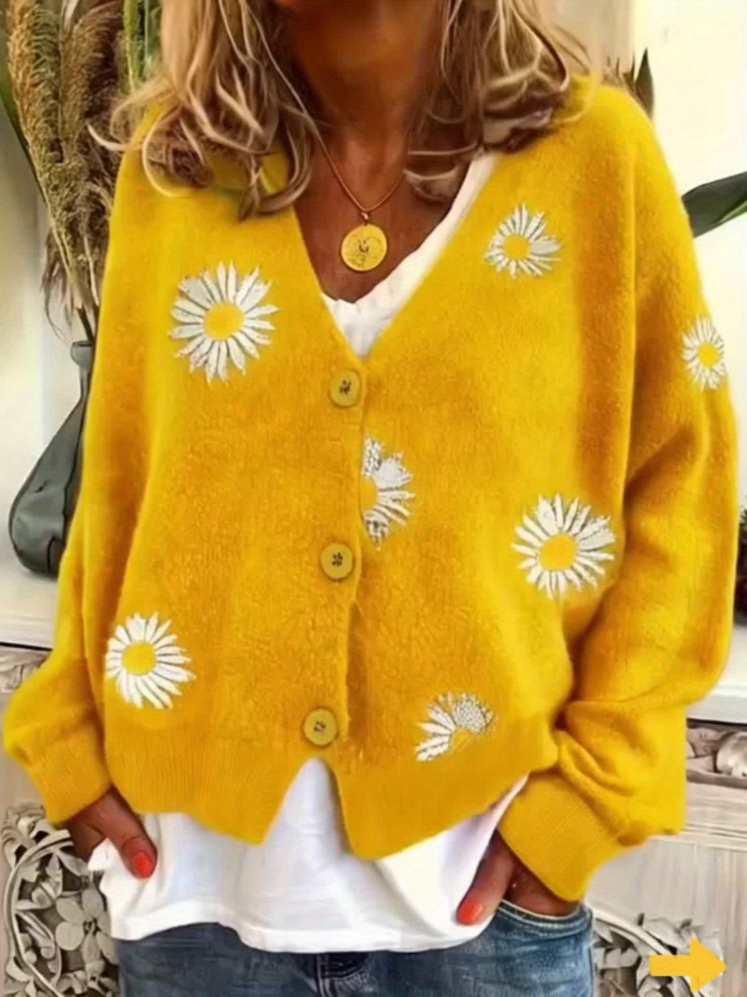 Elmara | Women's Daisy Embroidered Knit Cardigan