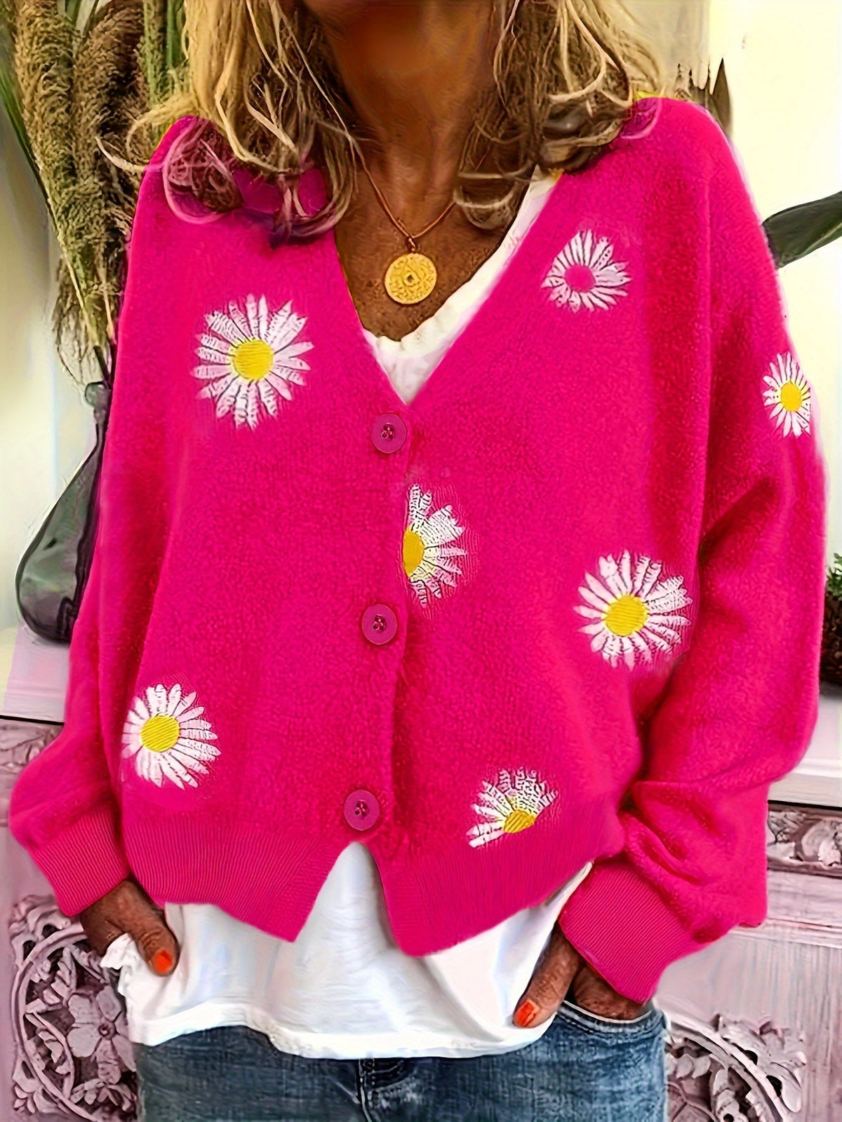 Elmara | Women's Daisy Embroidered Knit Cardigan