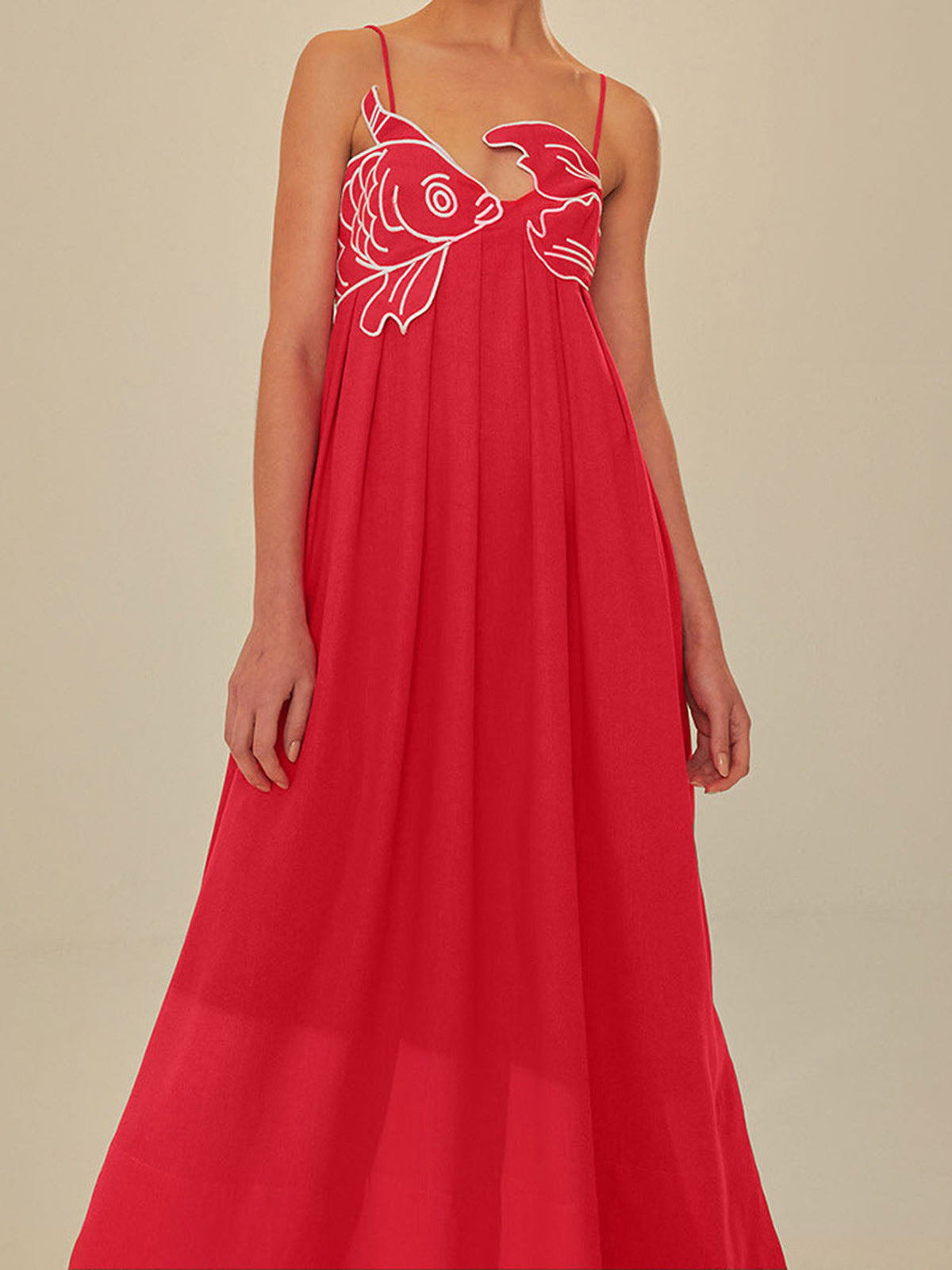 Marisol | Women's Embroidered Spaghetti Strap Maxi Shift Dress