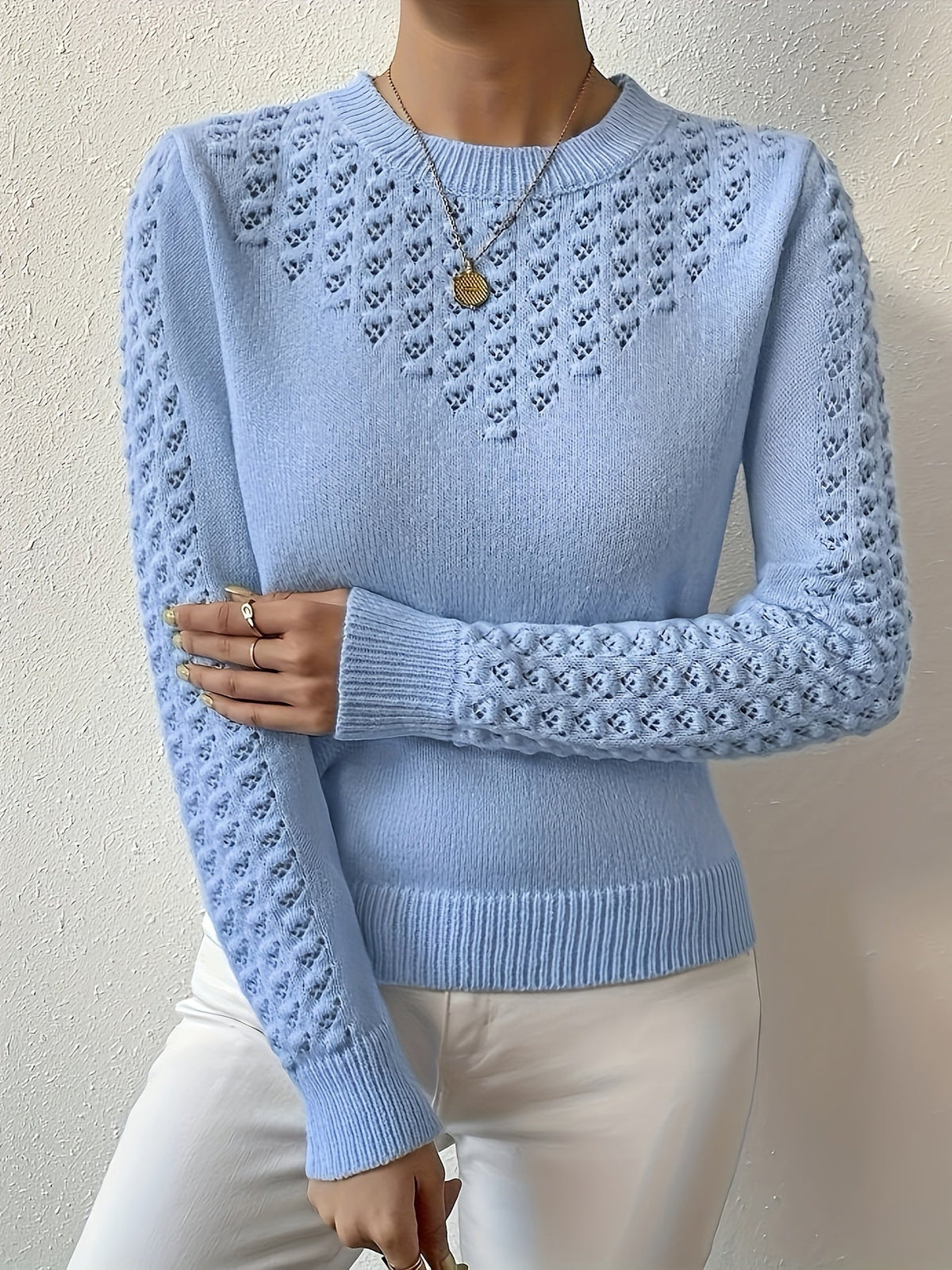 Fenara | Women's Pointelle Knit Long Sleeve Sweater