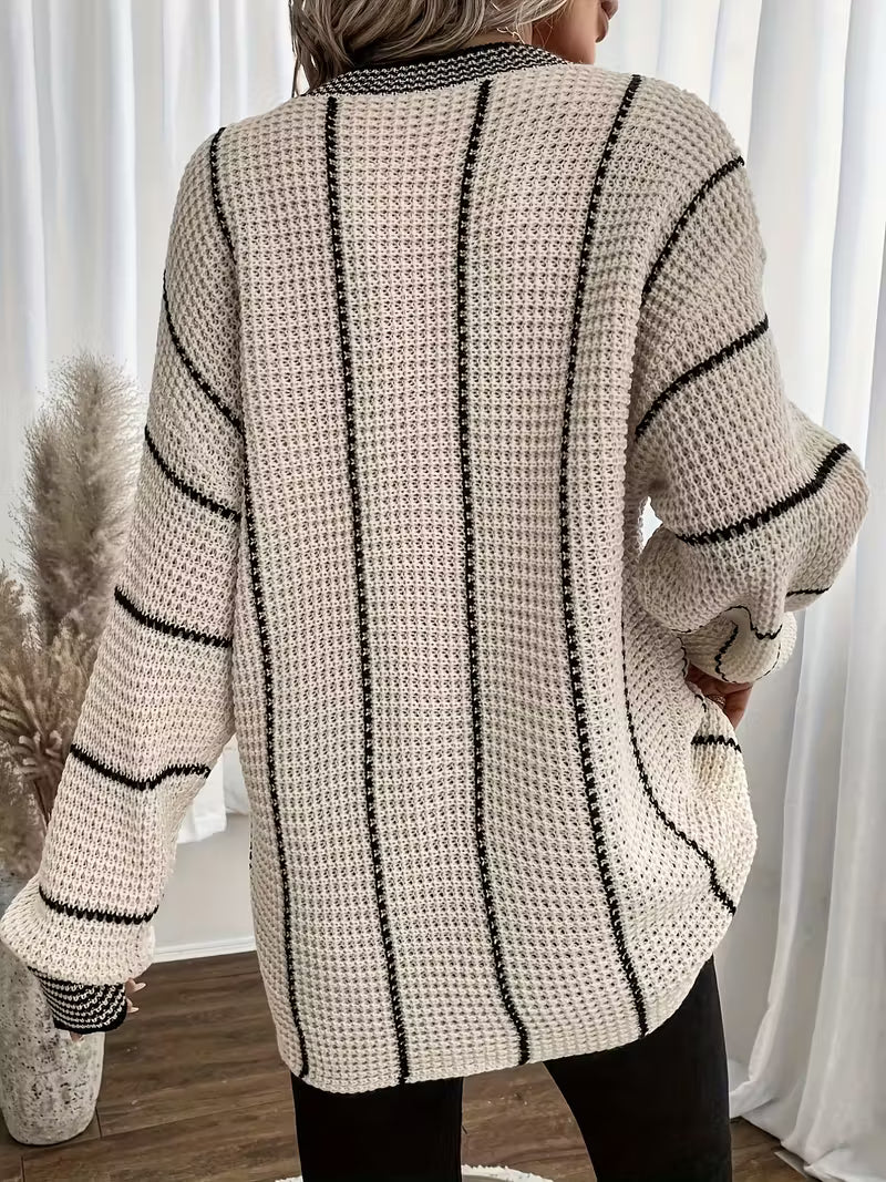 Fennick | Women's Oversized V-Neck Striped Knit Sweater