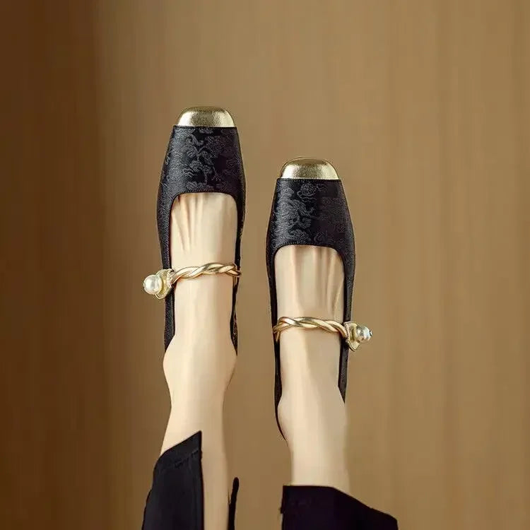 Celeste | Women's Pearl Strap Mary Jane Shoes Glitter Block Heel