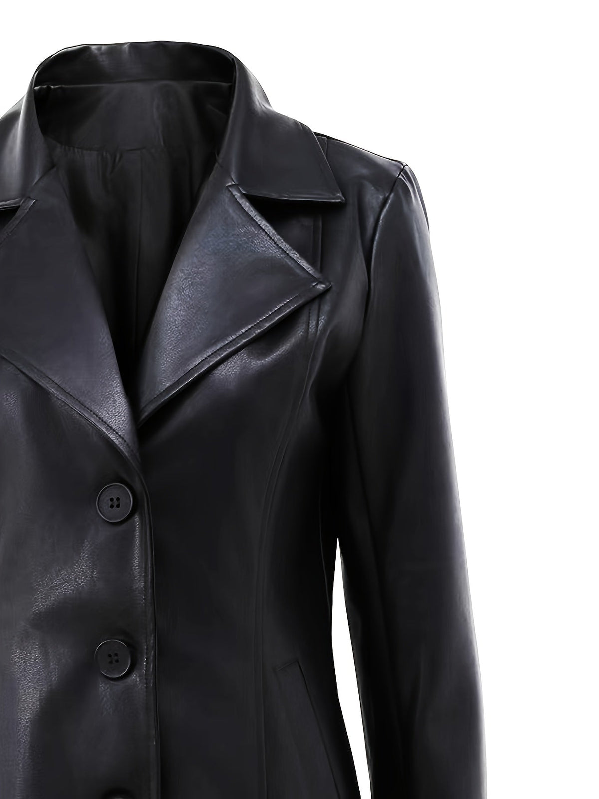 Halvara | Women's PU Leather Mid-Length Coat