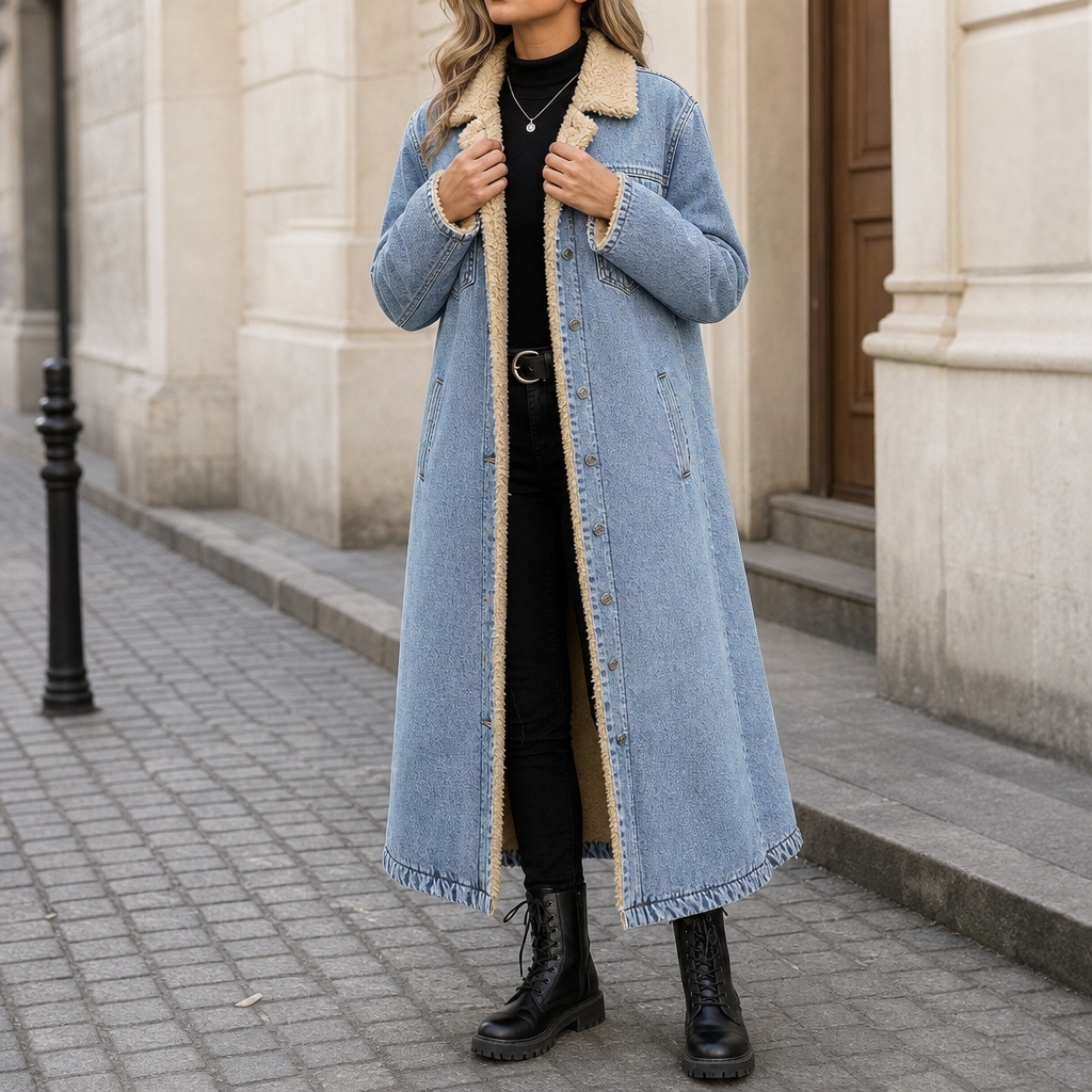 Halvorne | Women's Sherpa-Lined Long Denim Winter Coat