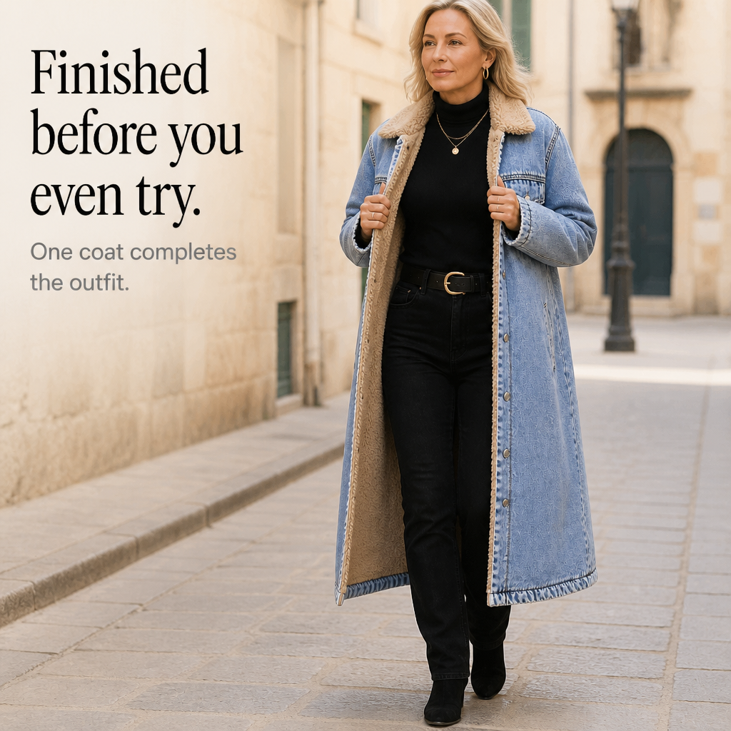 Halvorne | Women's Sherpa-Lined Long Denim Winter Coat