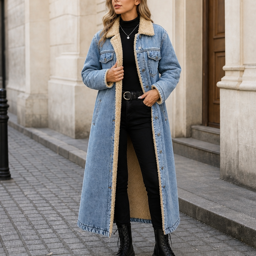 Halvorne | Women's Sherpa-Lined Long Denim Winter Coat