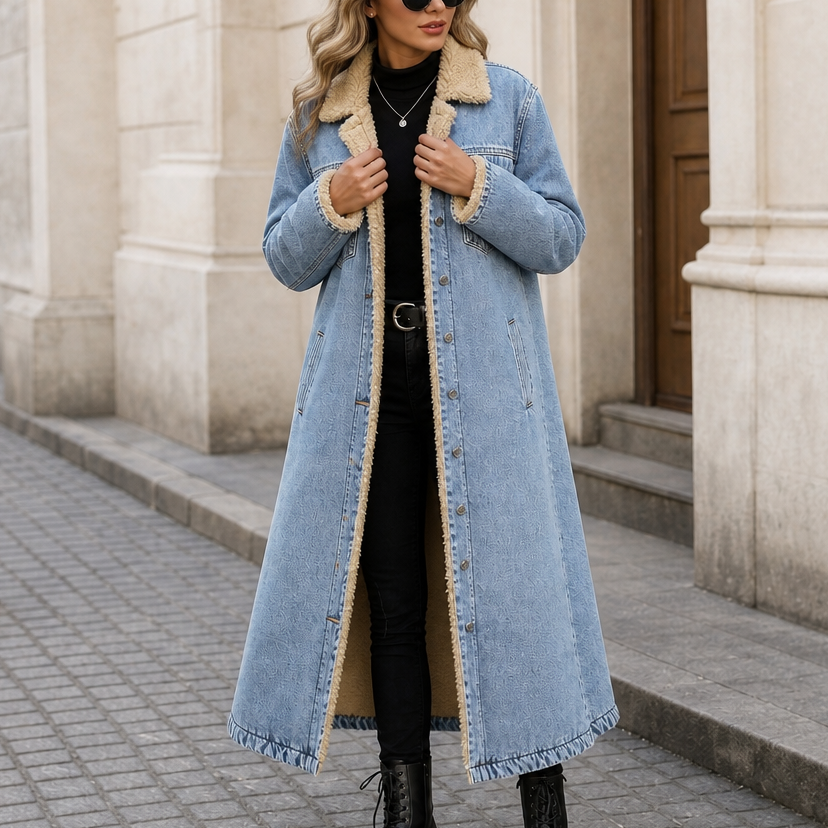 Halvorne | Women's Sherpa-Lined Long Denim Winter Coat