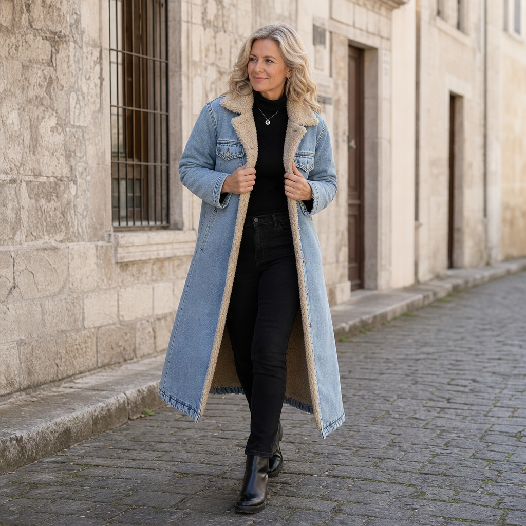 Halvorne | Women's Sherpa-Lined Long Denim Winter Coat
