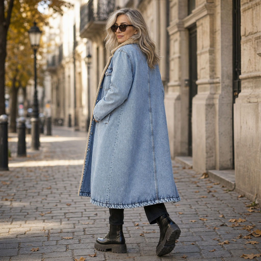Halvorne | Women's Sherpa-Lined Long Denim Winter Coat