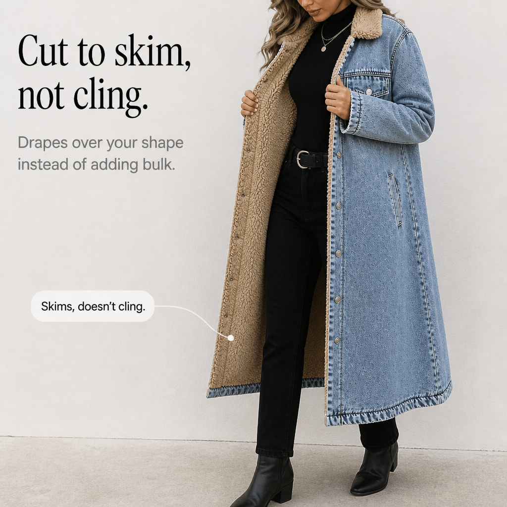 Halvorne | Women's Sherpa-Lined Long Denim Winter Coat
