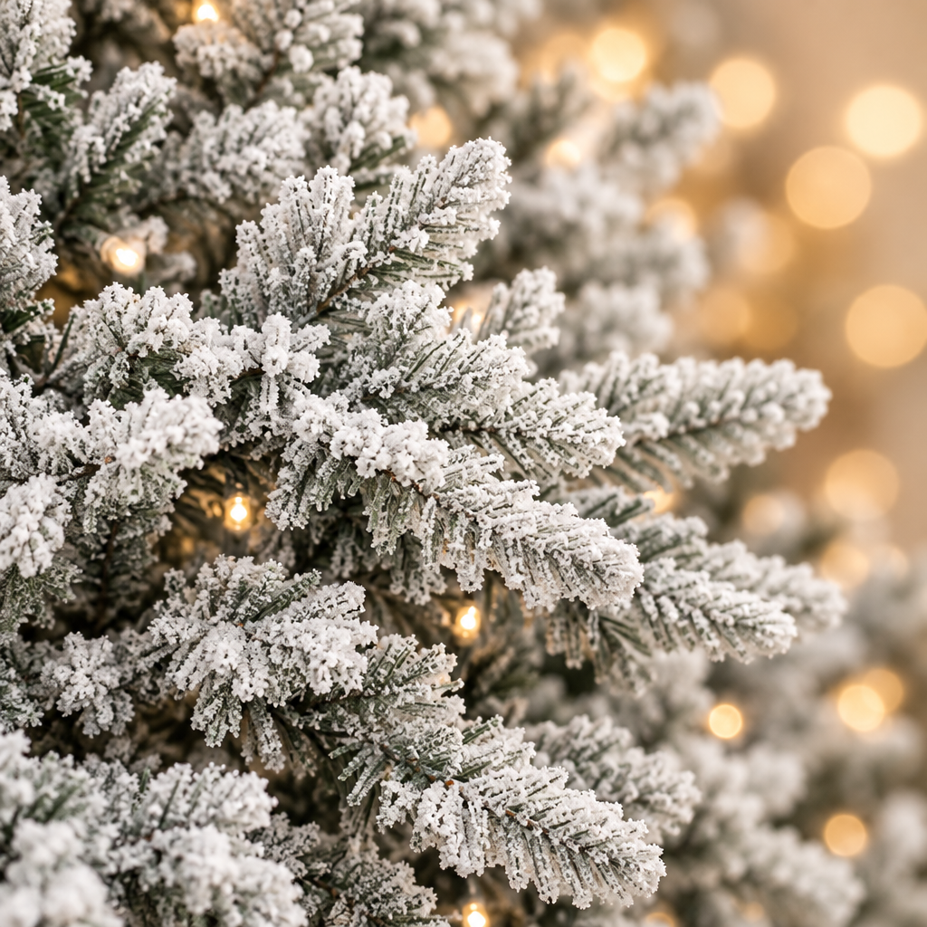 Unlit Snow Flocked Christmas Tree 7ft – branch close-up