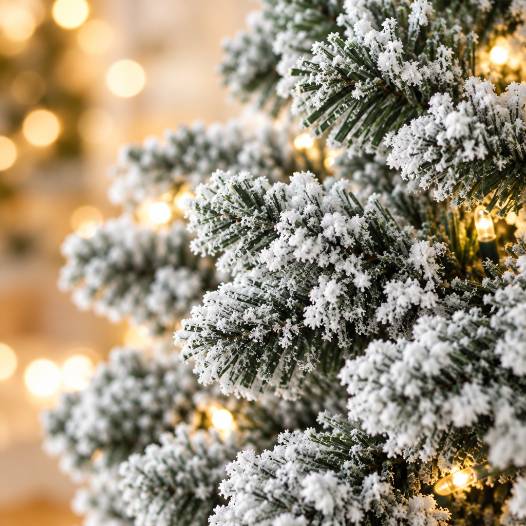 Pre-Lit Snow Flocked Christmas Tree 5ft, 6ft, 8ft, 9ft – branch close-up