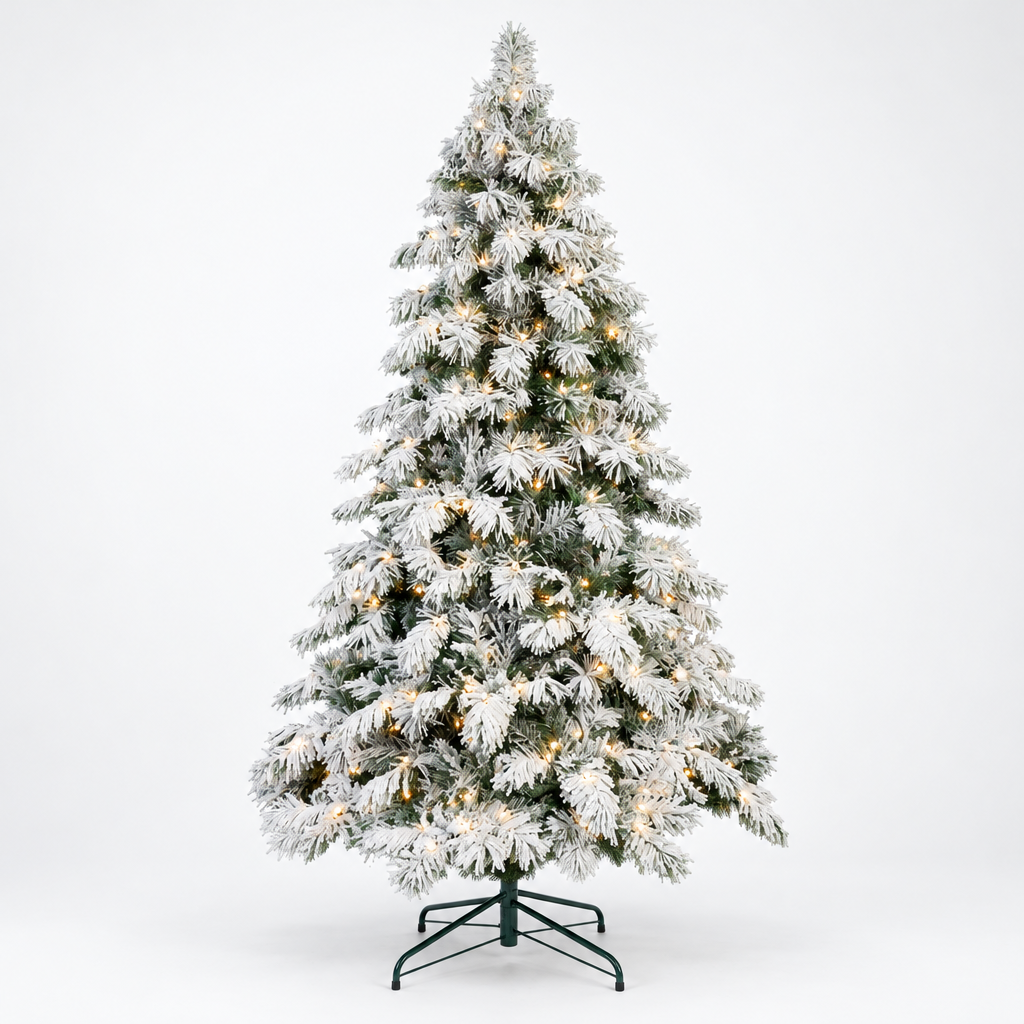 Pre-Lit Snow Flocked Christmas Tree 5ft, 6ft, 7ft, 8ft – studio photo