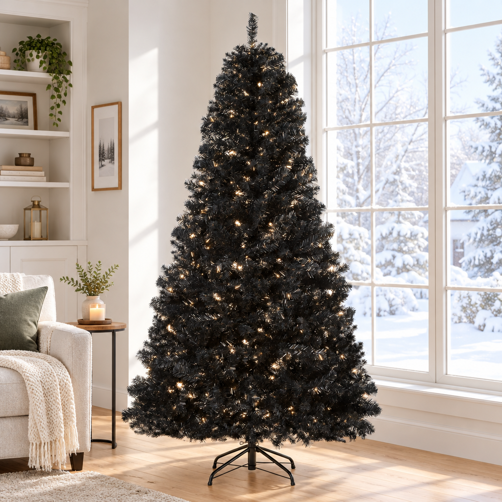 Black Christmas Tree 7ft – by a window in daylight