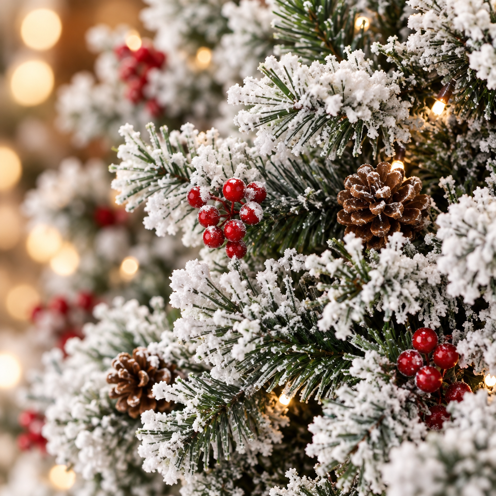 Snow Flocked Pencil Christmas Tree 6ft – branch close-up
