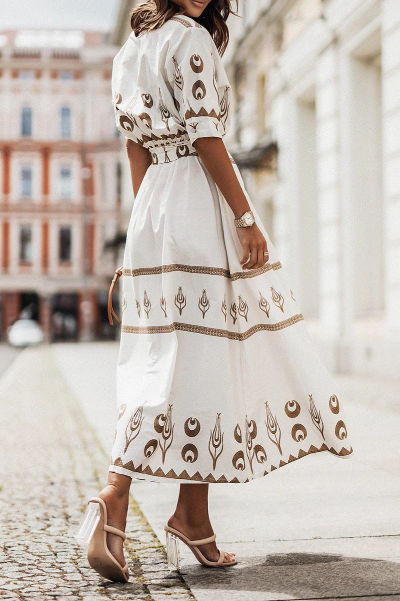 Savannah | Women's Boho Print Belted Midi Dress