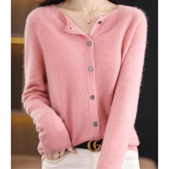 Women's round neck cardigan sweater