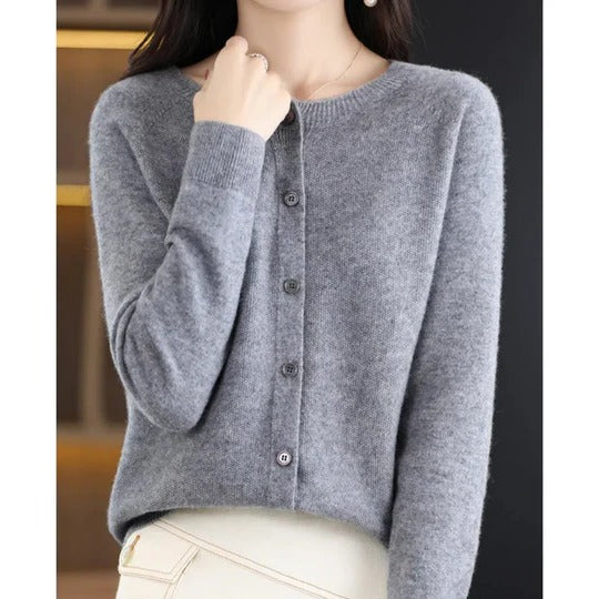 Women's round neck cardigan sweater