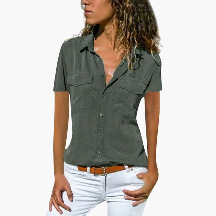 Scout | Women's Short Sleeve Button-Down Shirt Collar Blouse Top