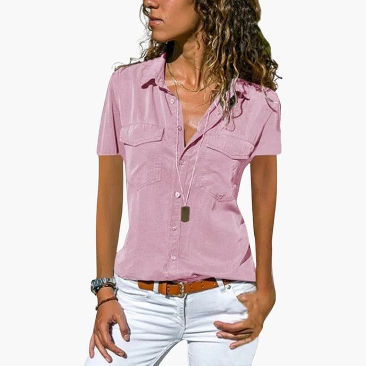 Scout | Women's Short Sleeve Button-Down Shirt Collar Blouse Top