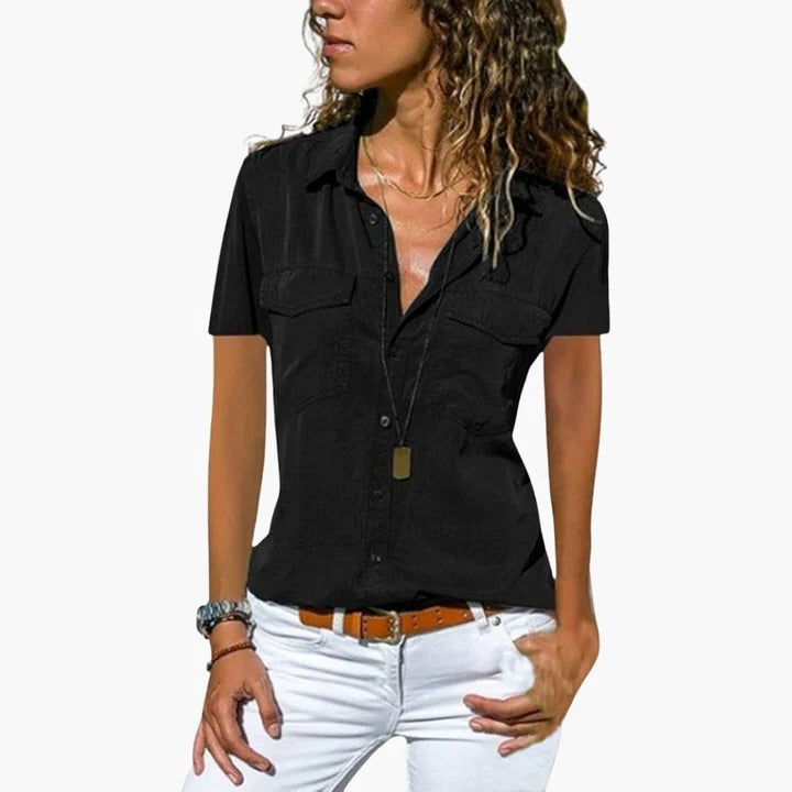 Scout | Women's Short Sleeve Button-Down Shirt Collar Blouse Top