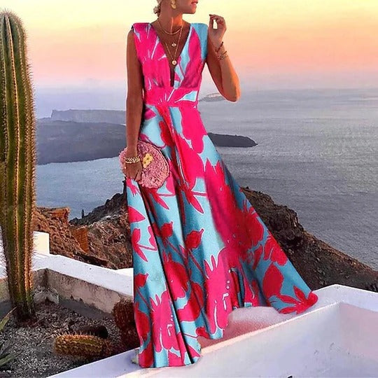 Lucia | Women's Floral Sleeveless Deep V-Neck Maxi Dress