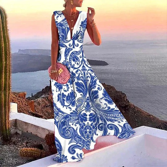 Lucia | Women's Floral Sleeveless Deep V-Neck Maxi Dress