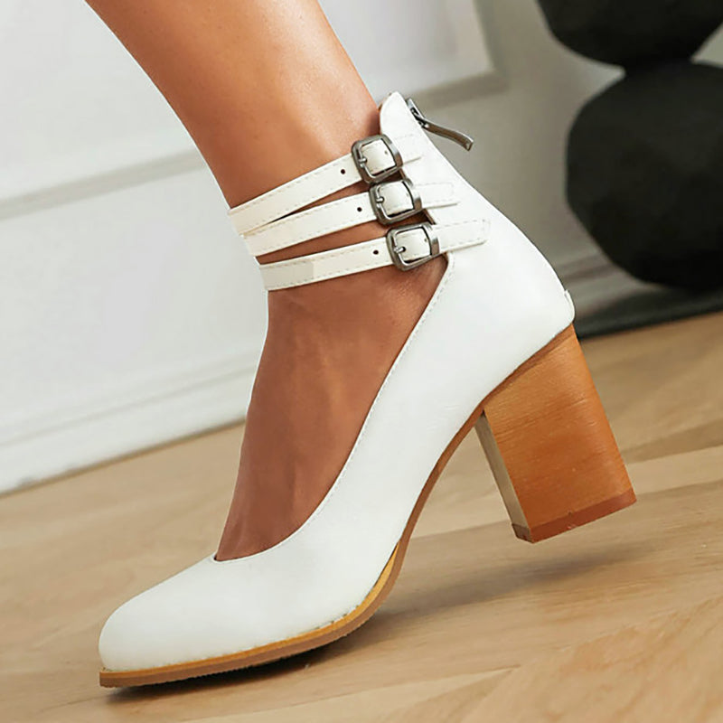 Refined Ankle Strap Block Heel Boots