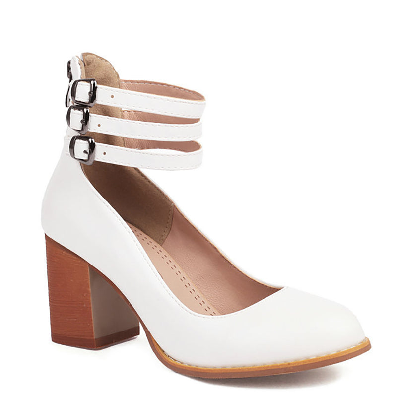 Refined Ankle Strap Block Heel Boots