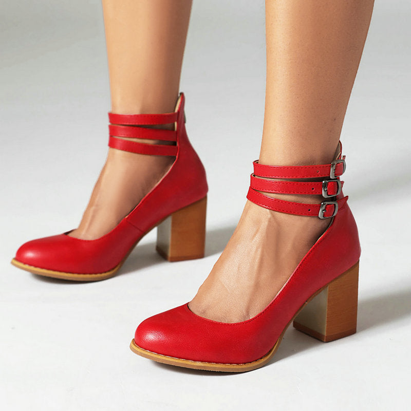 Refined Ankle Strap Block Heel Boots