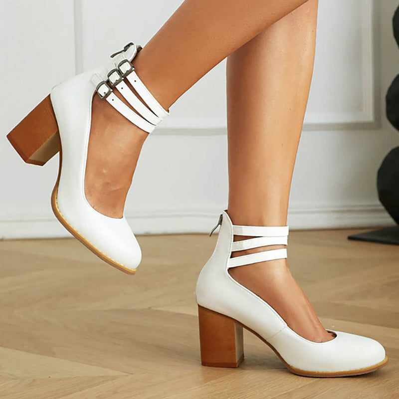 Refined Ankle Strap Block Heel Boots