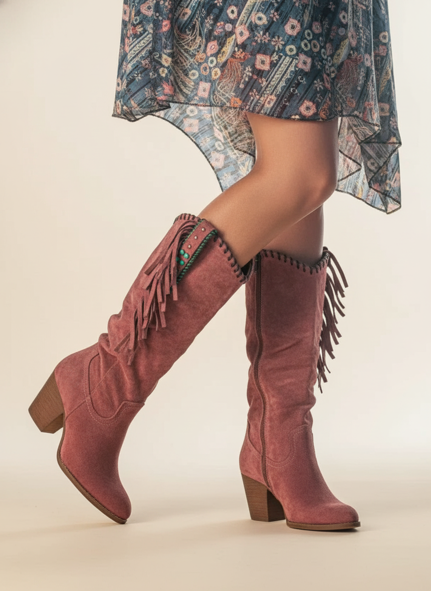 Stylish Fringe Knee High Block Heel Boots