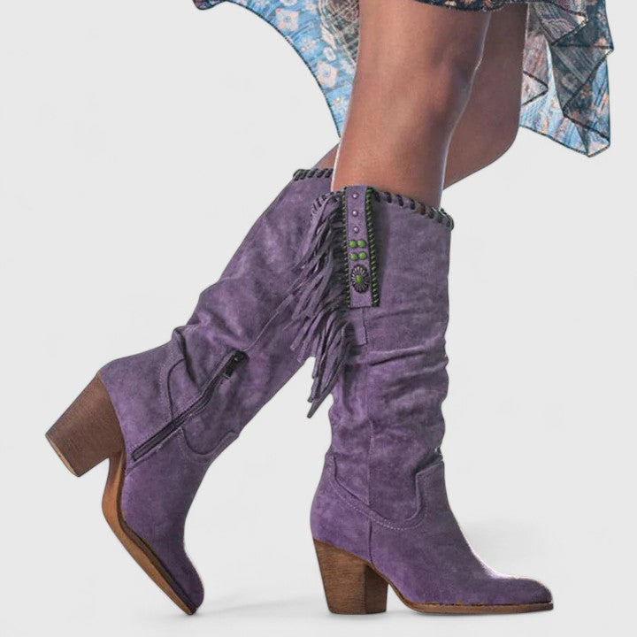 Stylish Fringe Knee High Block Heel Boots