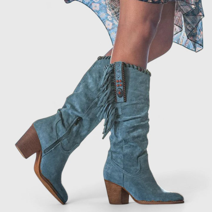 Stylish Fringe Knee High Block Heel Boots