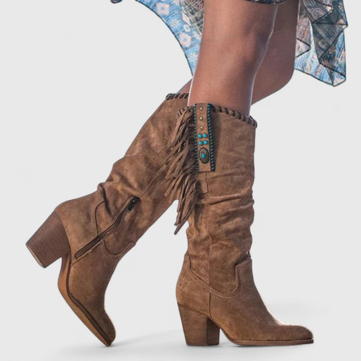 Stylish Fringe Knee High Block Heel Boots