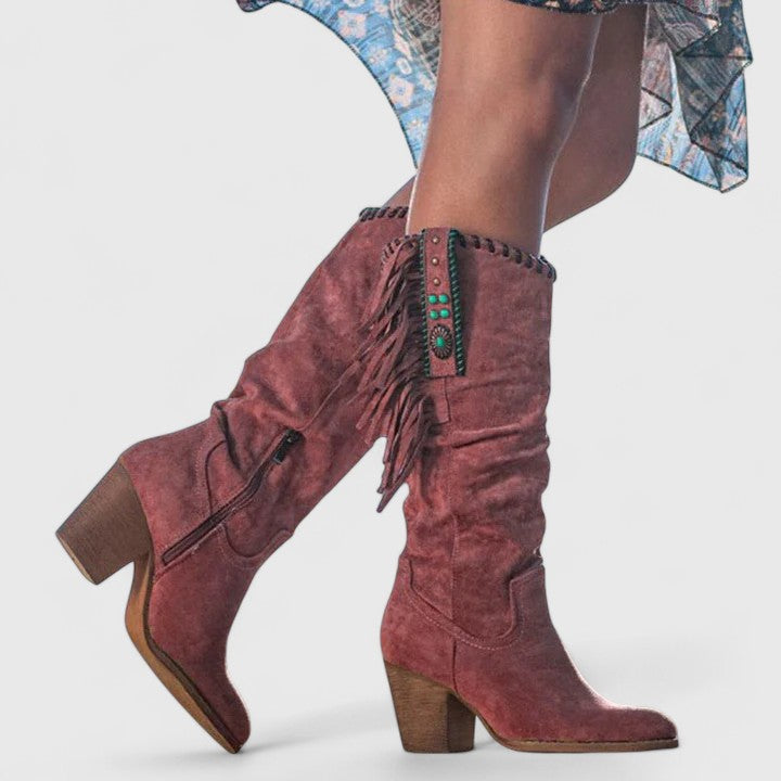 Stylish Fringe Knee High Block Heel Boots
