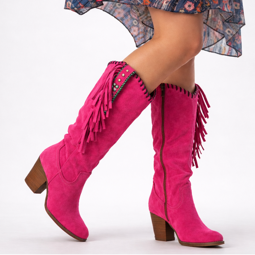 Stylish Fringe Knee High Block Heel Boots