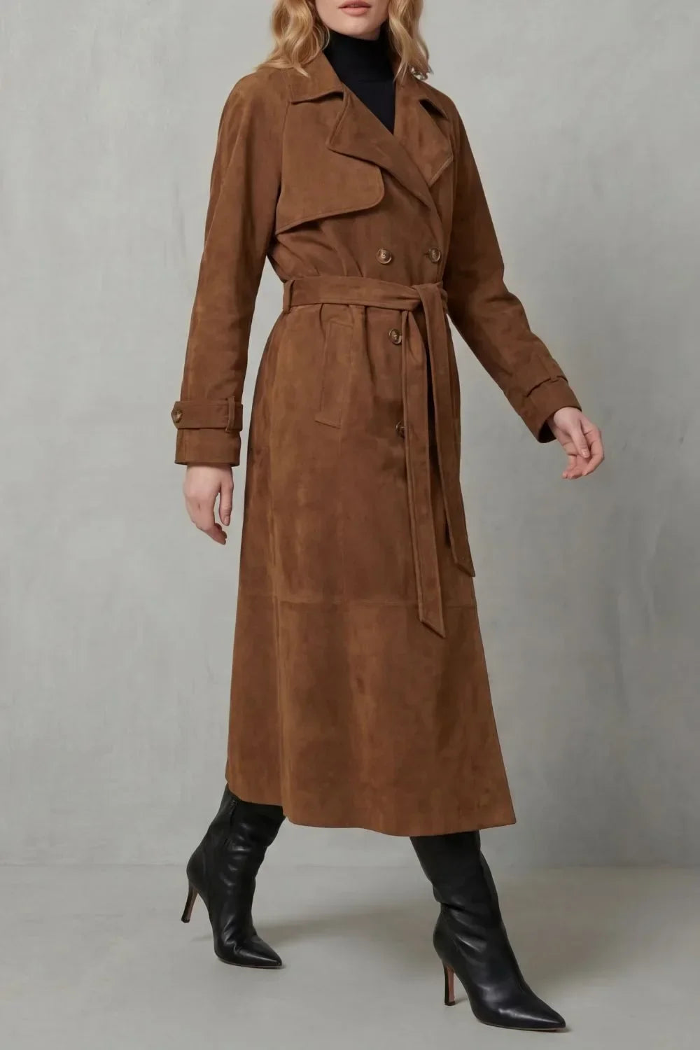 Lorvaine | Women's Belted Suede Trench Coat
