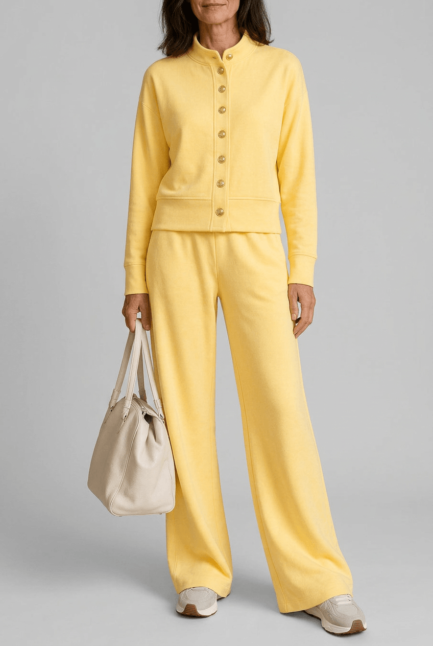 Women's Button Front Cardigan and Wide Leg Pants Set Long Sleeve