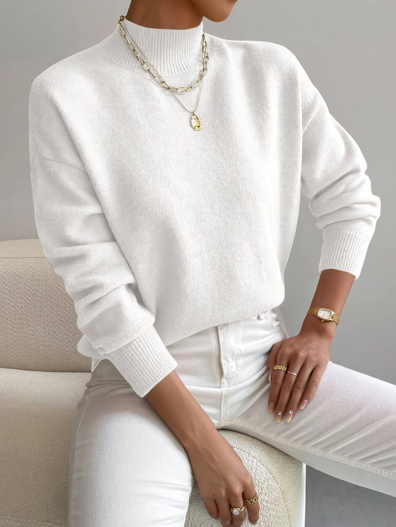 Elegant Ribbed Turtleneck Sweater Women