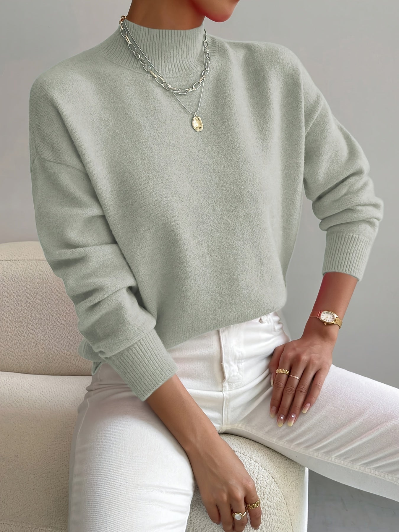 Elegant Ribbed Turtleneck Sweater Women